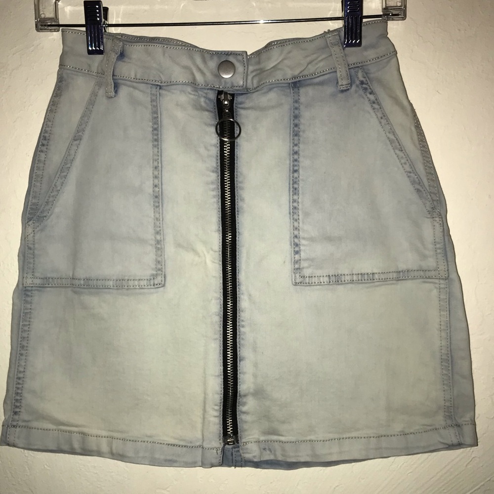 Light Denim Washed Zip Skirt